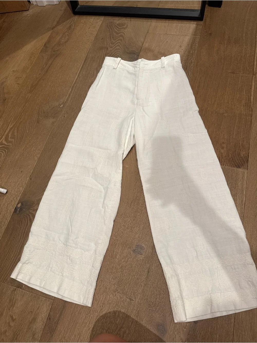 Zara straight -Leg Linen Blend Pants - White